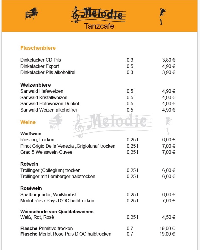 Tanzcafe und Restaurant Melodie - Getränkekarte Seite 3